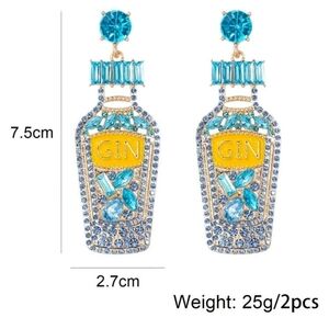 🔹️ 1pair Glamorous GIN Rhinestone Perfume Bottle Drop Earrings For Women ✨️🍍